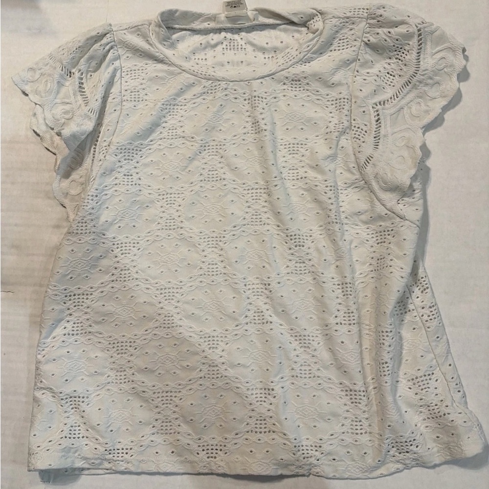 URBAN Romantics White Eyelet Short Sleeve Scoop Neck Top